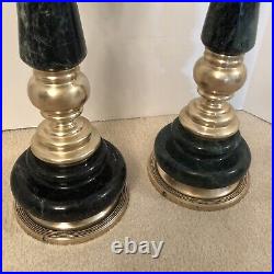 Pair Of 27 Tall Alter Brass and Green Marble Candlesticks Free Shipping