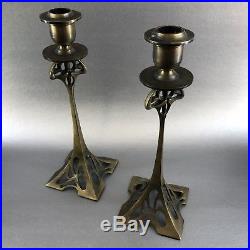 Pair Of Antique Art Nouveau Brass Candle Holders Art Deco Vintage Candleholders