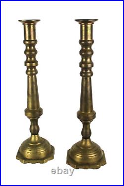 Pair Of Antique Brass Candleholders Candlesticks Large 18 3/4Tall