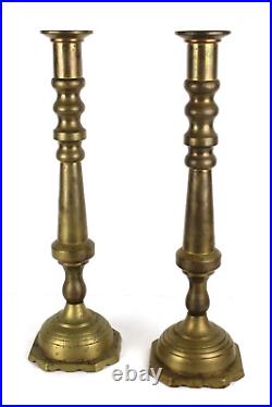 Pair Of Antique Brass Candleholders Candlesticks Large 18 3/4Tall