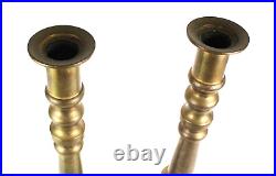 Pair Of Antique Brass Candleholders Candlesticks Large 18 3/4Tall