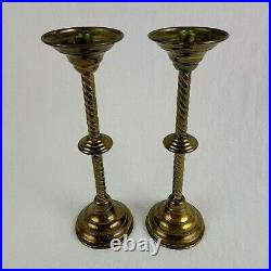 Pair Of Antique Brass Gothic Candle Holders 15 Tall Vintage Church Candlesticks
