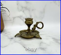 Pair Of Antique Brass Scottish Thistle Candlesticks Chamberstick Candle Holders