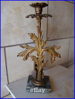 Pair Of Antique Bronze/Brass Figural Girandoles/Candle Holders on Marble Base