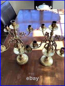 Pair Of Antique Swan Figural Brass Candlesticks 19 Tall 11 Diameter