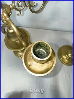 Pair Of Antique Swan Figural Brass Candlesticks 19 Tall 11 Diameter