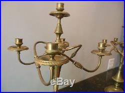 Pair Of Art Nouveau 21 Brass Candelabras Five Arms Each