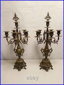 Pair Of Brass 6 Arm Candelabras Candle Holders 20