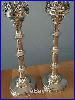Pair Of Brass CandleSticks / Church Candle Holder Nickel Finish