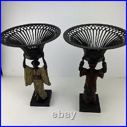 Pair Of Brass Empire Style Composition Figural Centerpieces Candle Holder 12'