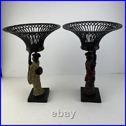 Pair Of Brass Empire Style Composition Figural Centerpieces Candle Holder 12'