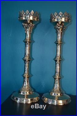 Pair Of Brass GOTHIC CandleSticks / Candle Holder 19s Tall