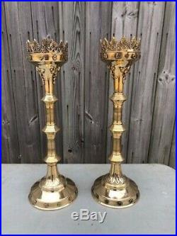 Pair Of Brass GOTHIC CandleSticks / Candle Holder Church Candle Holder 19