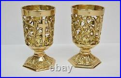 Pair Of Brass Votive Candle Holders With Red Glass #284