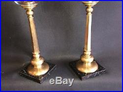 Pair Of Chapman Brass Candle Holders With Hurricane Shades 28 3/4 High