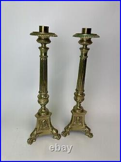 Pair Of French Style Brass Candlesticks / Candle Holders 19.5 Inches Tall