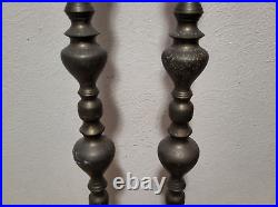 Pair Of Large Vintage Etched Brass Floor Candle Holders Altar Prayer 39 Tall