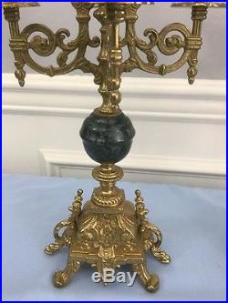 Pair Of Large Vintage Italian Brass Candelabras Ornate Heavy Candle Holders