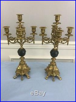 Pair Of Large Vintage Italian Brass Candelabras Ornate Heavy Candle Holders