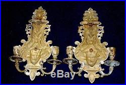 Pair Of Magnificent Rare Antique French Brass Wall Sconces Candleholders Devil
