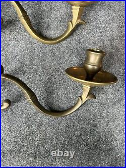 Pair Of Mottahedeh Vintage Brass Candle Wall Sconces Scroll Design EUC