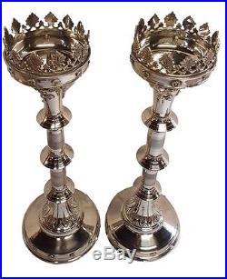 Pair Of Solid Brass CandleSticks / Church Candle Holder Nickel Finish