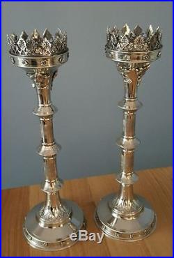 Pair Of Solid Brass CandleSticks / Church Candle Holder Nickel Finish