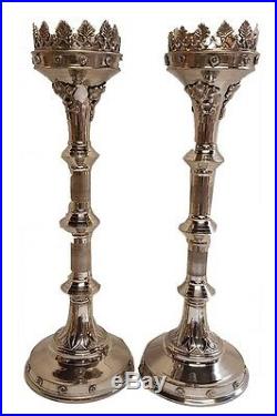 Pair Of Solid Brass CandleSticks / Church Candle Holder Nickel Finish 30 Tall