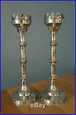 Pair Of Solid Brass CandleSticks / Church Candle Holder Nickel Finish 30 Tall
