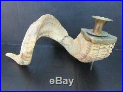 Pair Of Vintage / Antique Ram Horn Mount Candle Brass Stick Holders Rustic Cabin