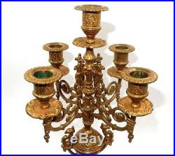 Pair Of Vintage Brass 5-arm Candle Holders 16.75 Italian Centerpiece Candlabra