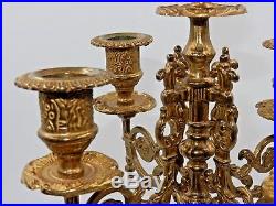 Pair Of Vintage Brass 5-arm Candle Holders 16.75 Italian Centerpiece Candlabra