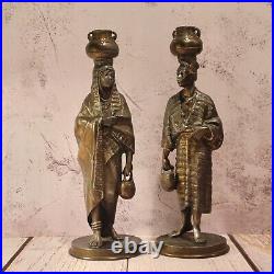 Pair Of Vintage Brass Bronze Figure Candlestick Holder Rare