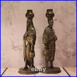 Pair Of Vintage Brass Bronze Figure Candlestick Holder Rare