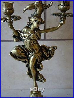 Pair Of Vintage Brass Victorian Woman withEagle Head 3 Three Candle Stick Holders