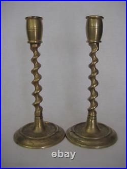 Pair Of Vintage Hand Engraving Chinese Brass Candle Holders, 7 3/4 T, 3 1/2 W