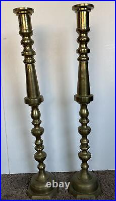 Pair Of Vtg 28 MEXICAN HECHO EN MEX Solid Brass Altar Candlesticks 7.5 Lbs EACH