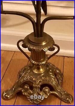 Pair Ornate Antique BRASS CANDELABRAS French Flowers Leaves Set Unique Old 22