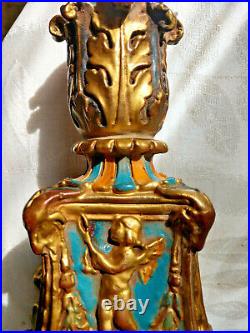 Pair Ornate Candlesticks 9 Brass Cherubs Sphinx Acanthus Leaves Vintage 1940s