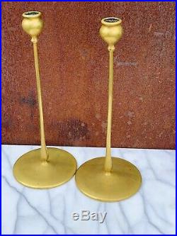 Pair Robert Jarvie Brass Antique Candlesticks Delta Style circa. 1910. HH#14494