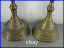 Pair Solid Brass Candlesticks Traditional 18 Round Antique Early 1900 4lb Ea