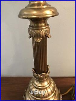 Pair Tall Antique Brass Lamps Church Altar Candle Holders Gothic Banquet Parlor