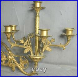 Pair Victorian Gothic Dore Brass Candelabra Sconce 4 Candle Holder 1880 Original