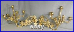 Pair Victorian Gothic Dore Brass Candelabra Sconce 4 Candle Holder 1880 Original