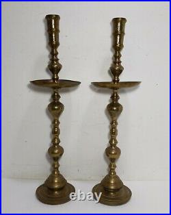 Pair Vintage 37 Tall Etched Brass Candlestick Candle Holder Floor Temple Altar