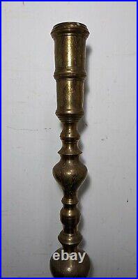 Pair Vintage 40 Tall Etched Brass Candlestick Candle Holder Floor Temple Altar
