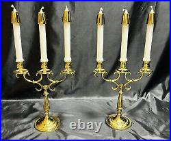 Pair Vintage Baldwin Brass 3 Arm 11 Candelabra Candlesticks with6 Brass Followers