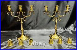 Pair Vintage Baldwin Brass 3 Arm 11 Candelabra Candlesticks with6 Brass Followers