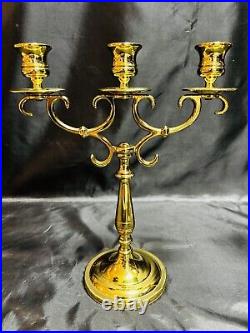 Pair Vintage Baldwin Brass 3 Arm 11 Candelabra Candlesticks with6 Brass Followers