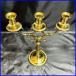 Pair Vintage Baldwin Brass 3 Arm 11 Candelabra Candlesticks with6 Brass Followers